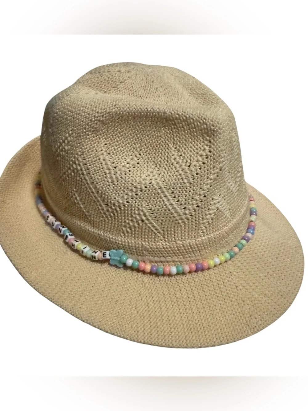 ☀️NWOT Target Kids Girls Straw Beaded Sunshine Fedora Beach Summer Outdoor Hat